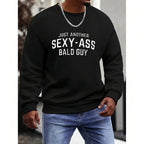 Bald Guy Print Men's Crew Neck Fashionable Short Sleeve Sports T-shirt, Comfortable And Versatile, For Summer And Spring, Athletic Style, Comfort Fit T-Shirt, As Gifts