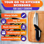 2-in-1 Stainless Steel Food Scissors with Built-in Cutting Board – Multi-Purpose Kitchen Shears with Safety Lock