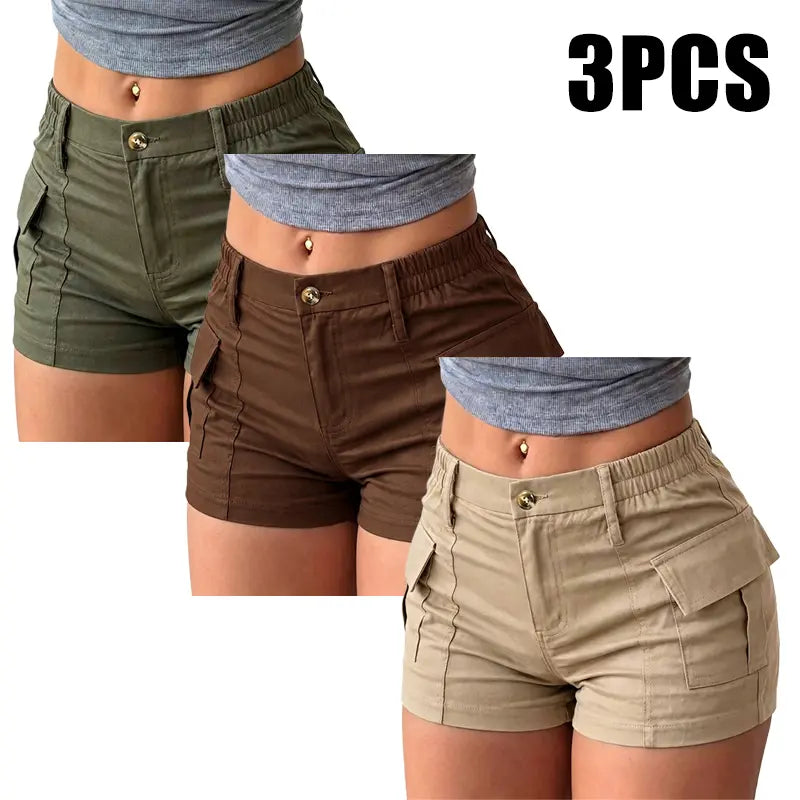 3-Pack Women’s Summer Cargo Shorts – Multi-Pocket Button Waist Versatile Trousers