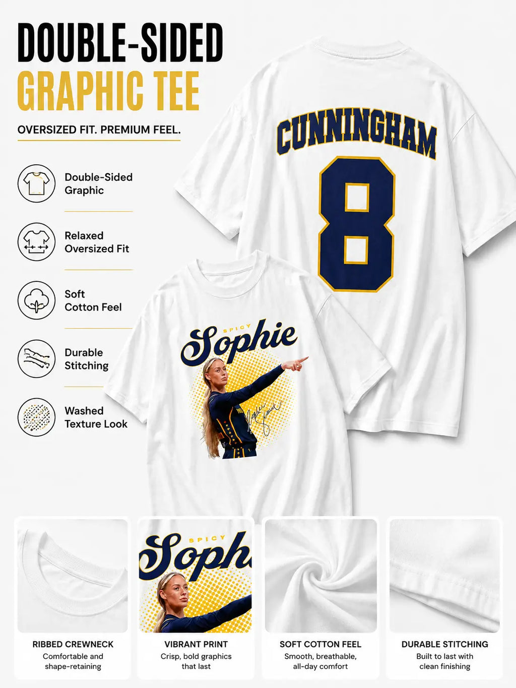 Sophie Cunningham #8 Double-Sided Oversized Cotton Basketball Graphic Tee