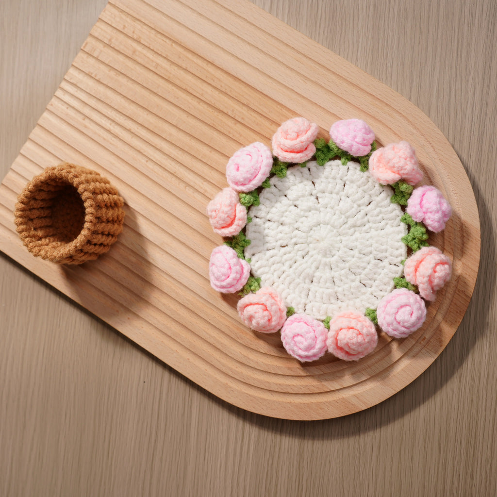 Handmade Crochet Flower Bouquet Coaster – Decorative Gift for Mom & Grandma