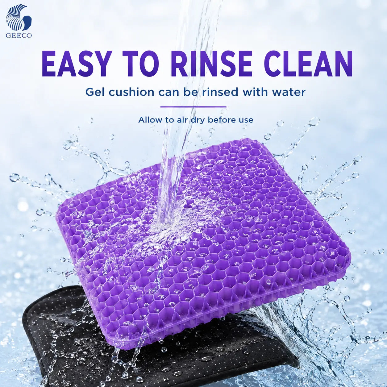 GEECO Purple Gel Seat Cushion – Firm Honeycomb Cooling Pad with Non-Slip Cover