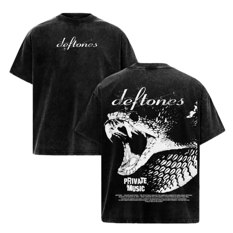 Deftones Private Music Vintage Washed Tee – Heavy Cotton Double Sided Band Graphic Shirt