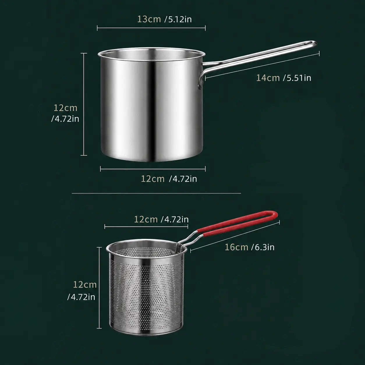 3-Piece Stainless Steel Mini Deep Fryer Set – Portable Pot with Strainer Basket & Food Tongs