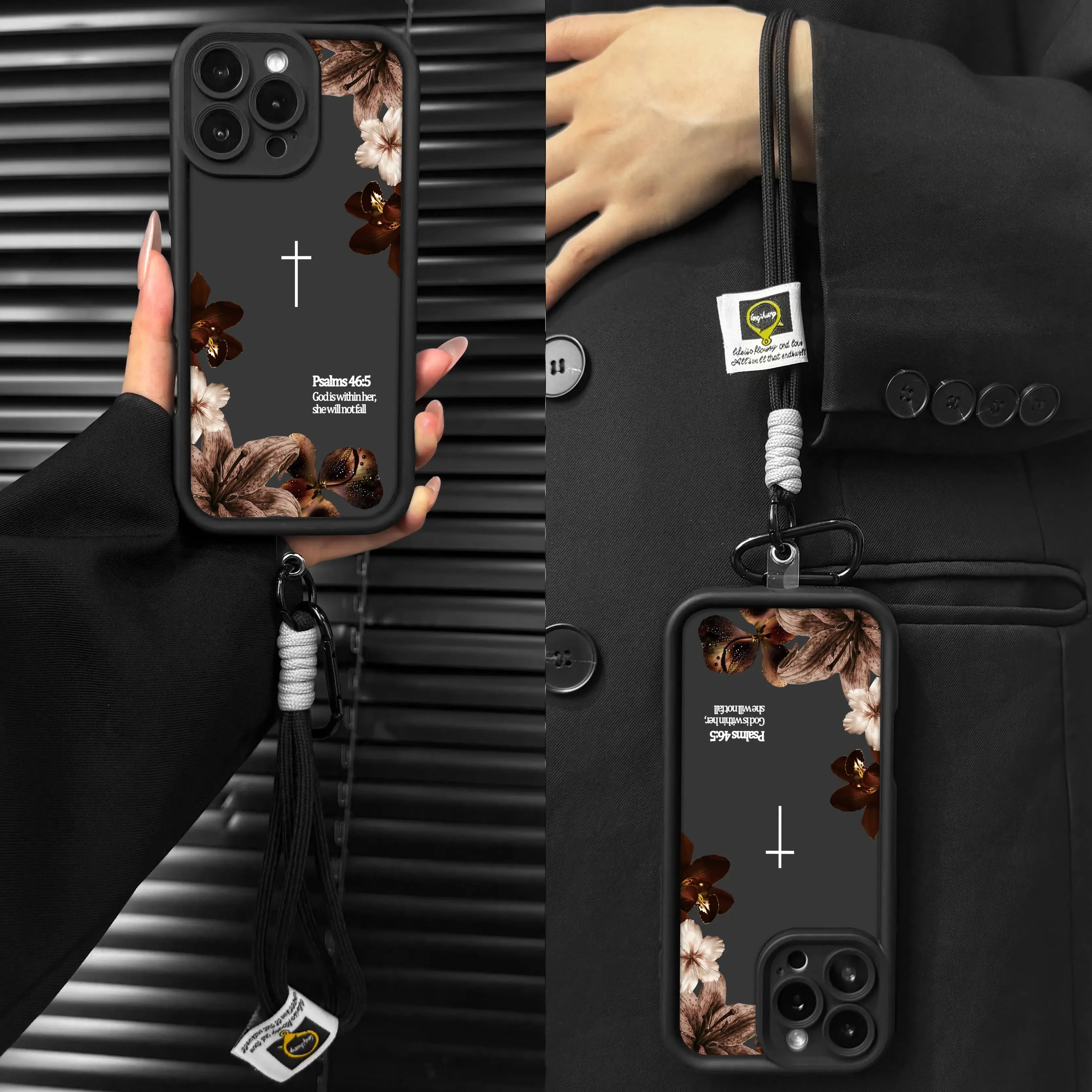 "Psalms 46:5" Vintage Floral Case with Lanyard | Christian Cross Phone Cover