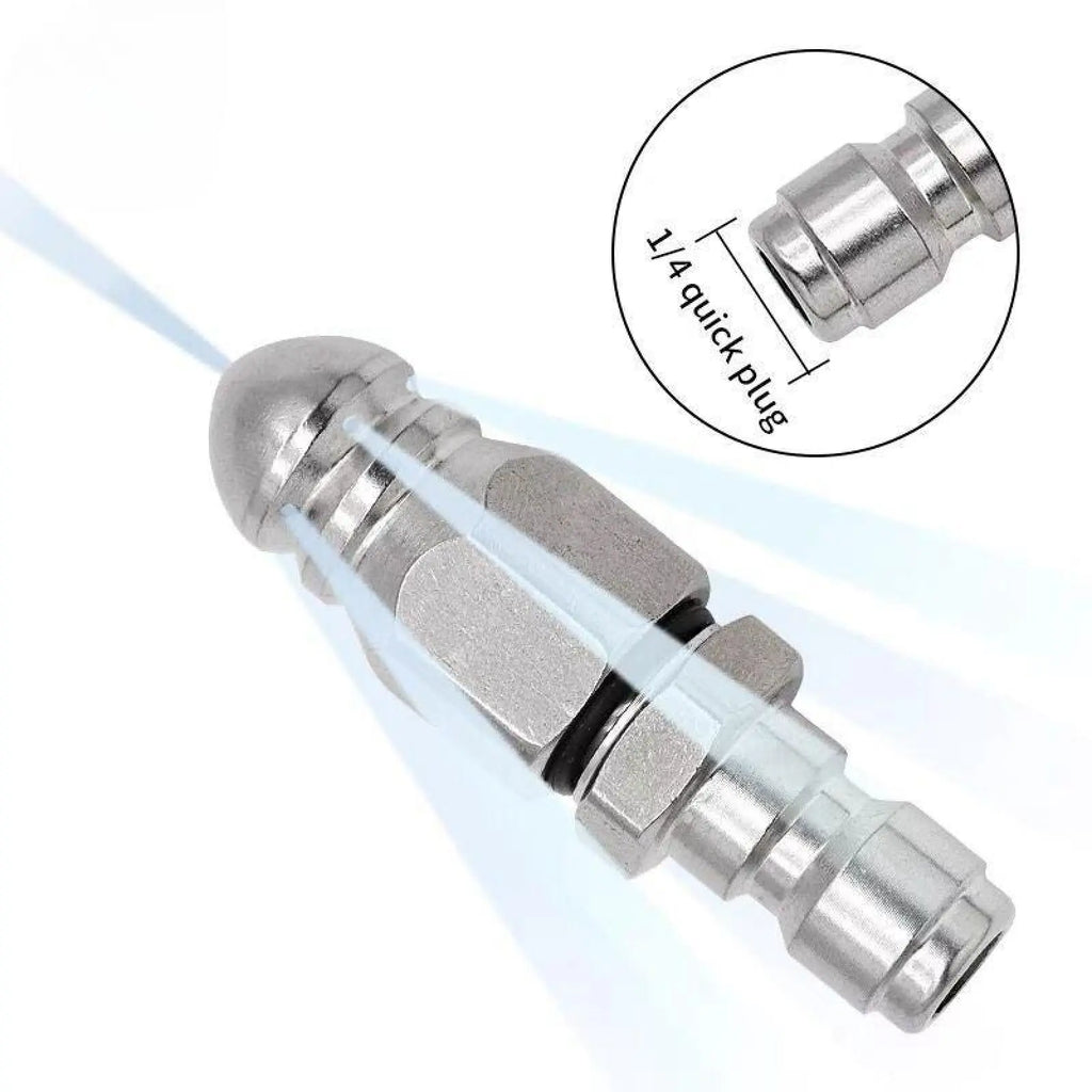 Stainless Steel Sewer Jetter Nozzle – 65000 PSI High-Pressure Drain Cleaner (1/4" Quick Connect)