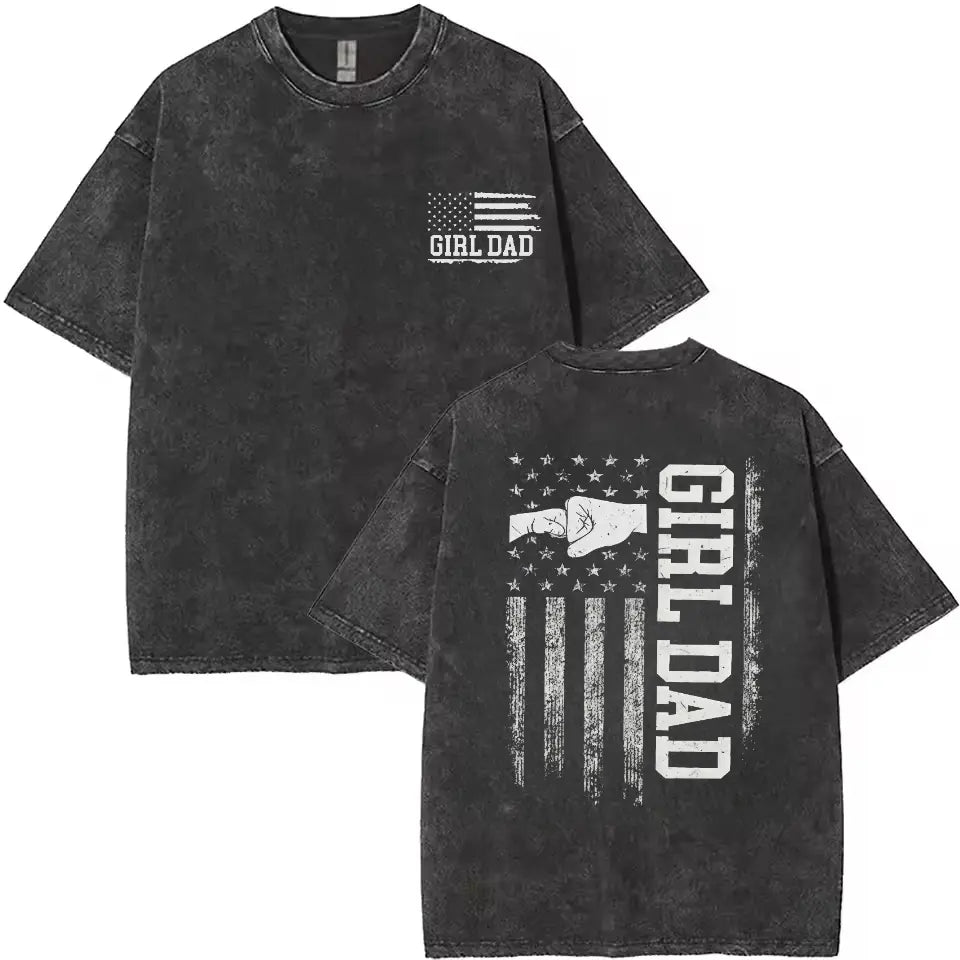"Girl Dad" American Flag Fist Bump Tee: Vintage Double-Sided Graphic Shirt