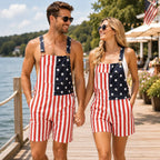 Unisex American Flag Short Overalls, 4th of July Patriotic Denim Romper, Summer Independence Day Party Outfit