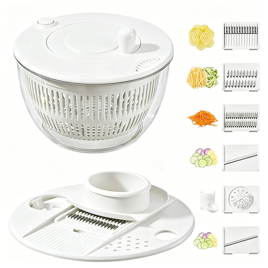 3-in-1 Large Salad Spinner & Vegetable Washer (5.3 Qt) - Includes 5-Blade Slicer, Strainer & Egg Separator