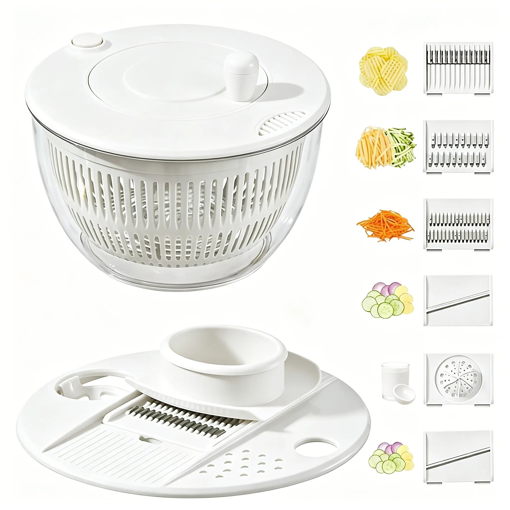 3-in-1 Large Salad Spinner & Vegetable Washer (5.3 Qt) - Includes 5-Blade Slicer, Strainer & Egg Separator
