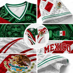 Mexico Flag Eagle V-Neck Jersey – Aztec Pattern Patriotic Soccer Style Shirt