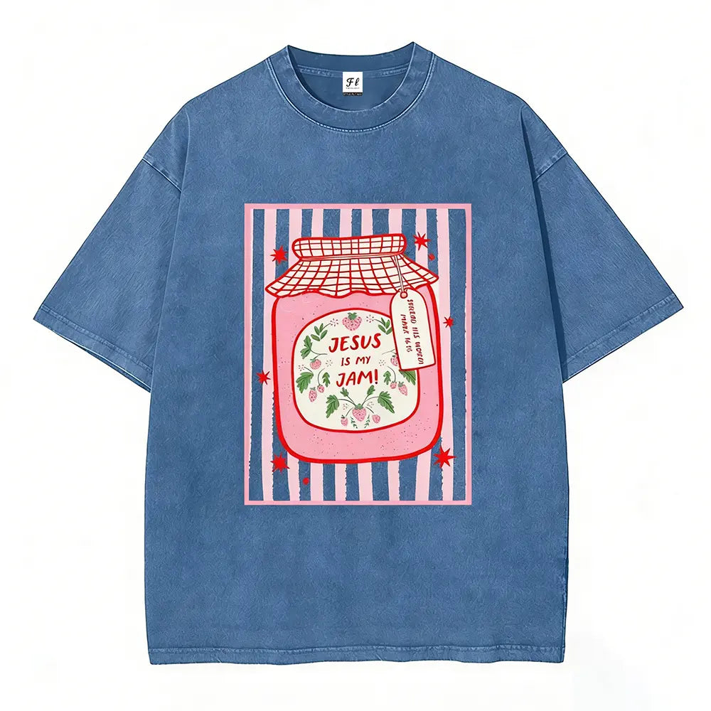 "Jesus Is My Jam" Strawberry Graphic Tee | Pink Washed Vintage Christian Shirt