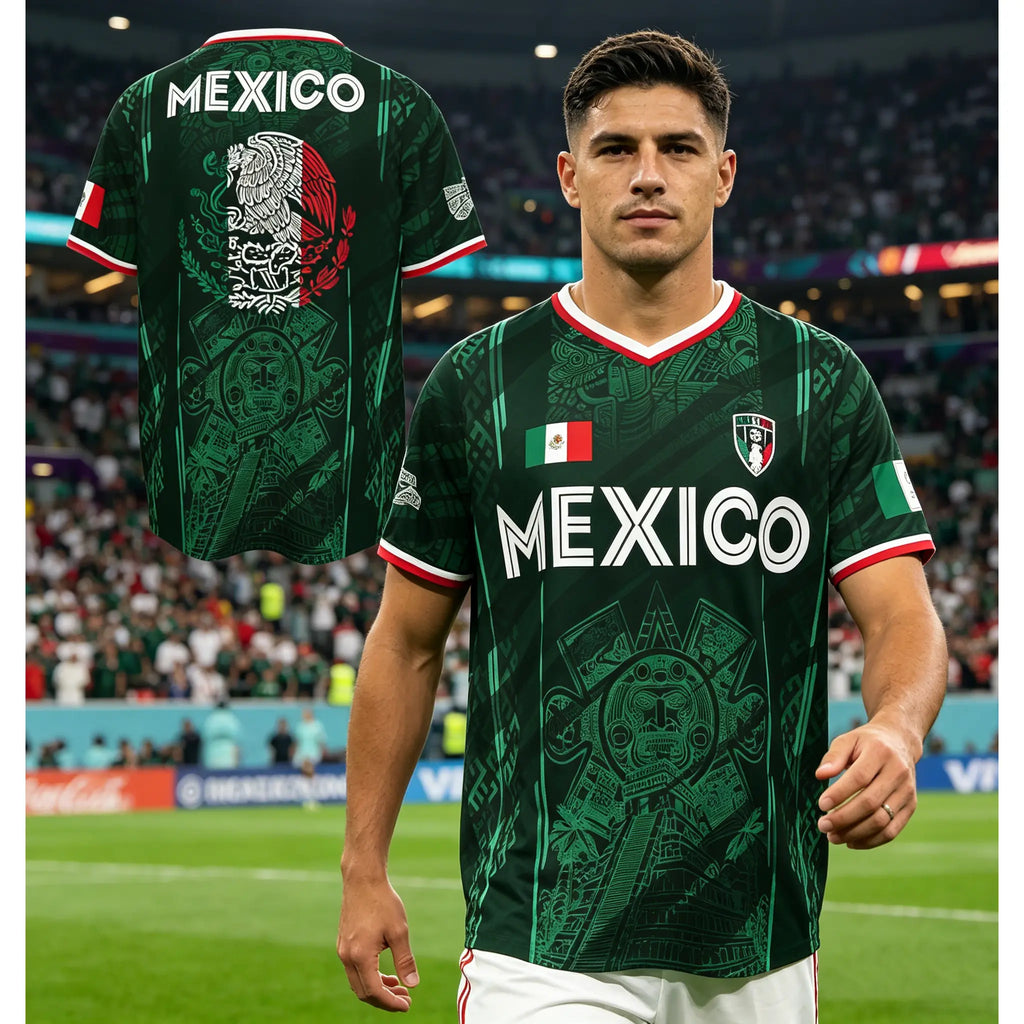 2026 Mexico Chichén Itzá Pyramid All-Over Print Retro Soccer Jersey