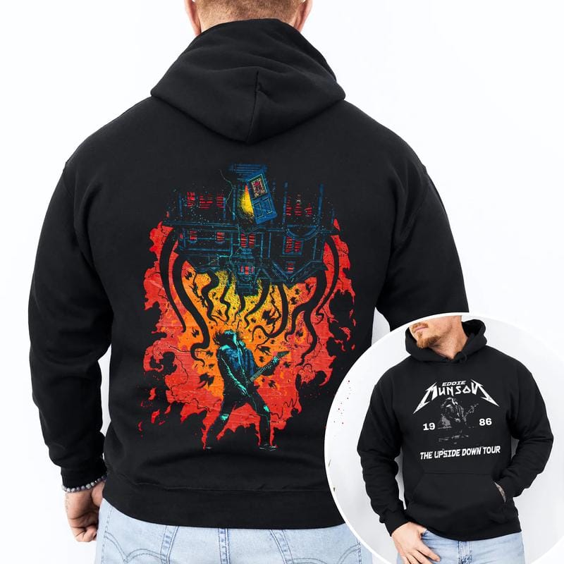 Retro Eddie Munson T-Shirt (2-seitig), Eddie Upside Down Grafik-Sweatshirt, Hoodie 