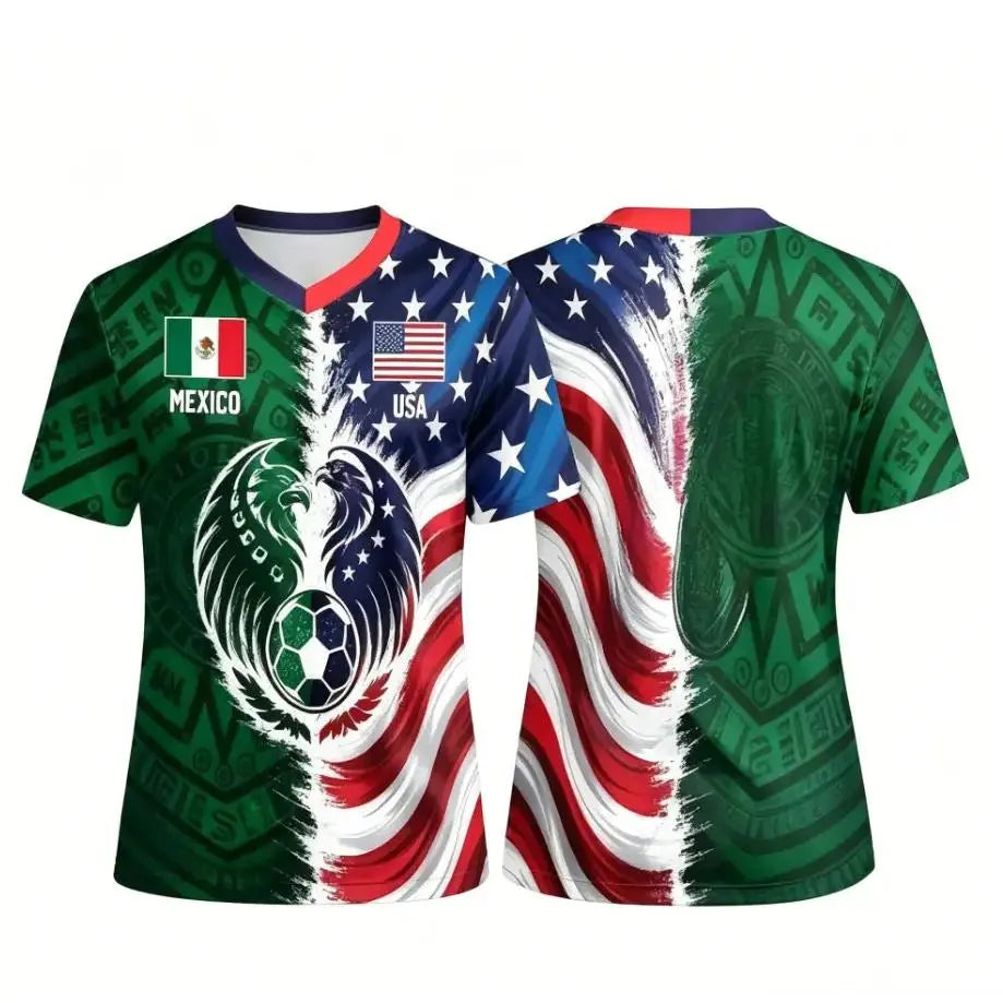 Mexico Green Tribal & US Stars Stripes Jersey – Dual Eagle Heritage Sports Shirt