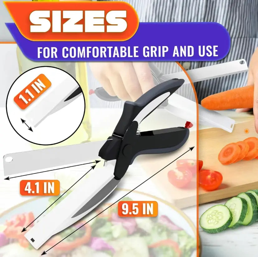 2-in-1 Stainless Steel Food Scissors with Built-in Cutting Board – Multi-Purpose Kitchen Shears with Safety Lock