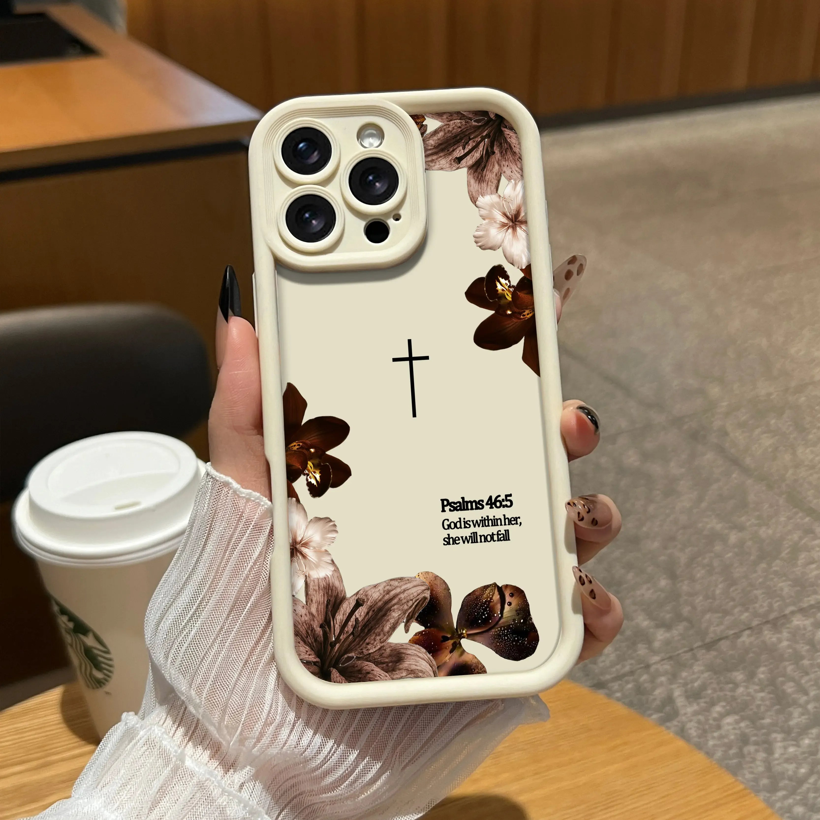 "Psalms 46:5" Vintage Floral Case with Lanyard | Christian Cross Phone Cover