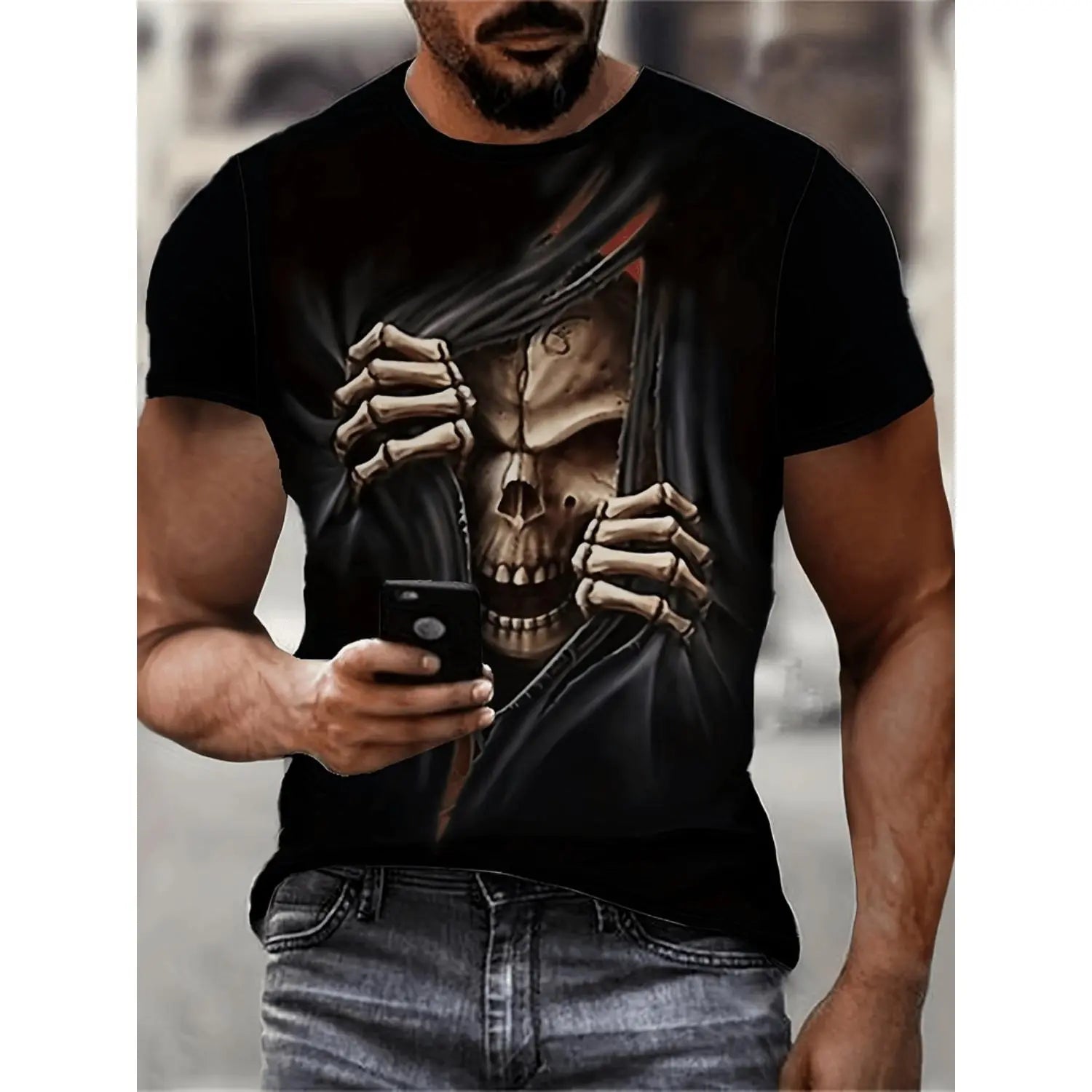 "3D Skull Graphic" Streetwear Tee | Bold Skeleton Design Summer Shirt