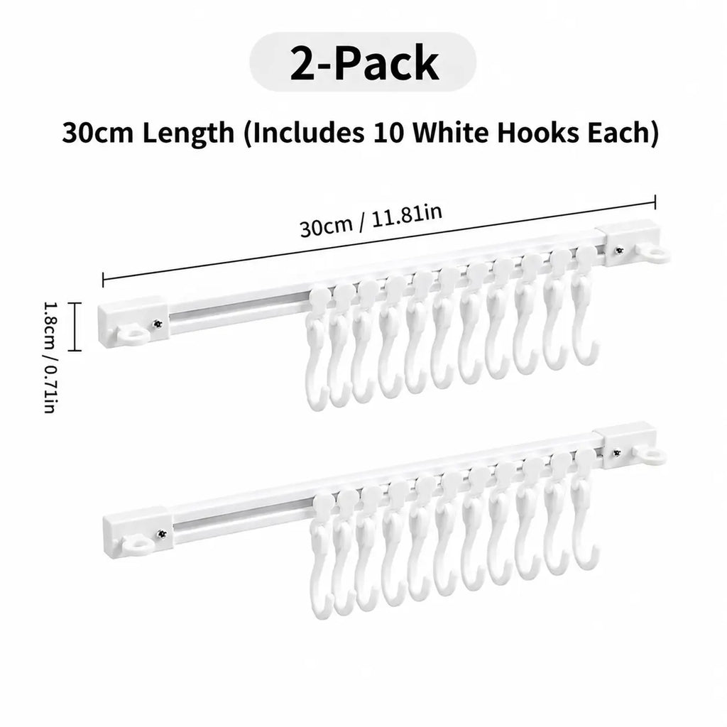 Adjustable 10-Hook Slide Rail Organiser – Multifunctional Adhesive Storage Rack for Kitchen & Bathroom