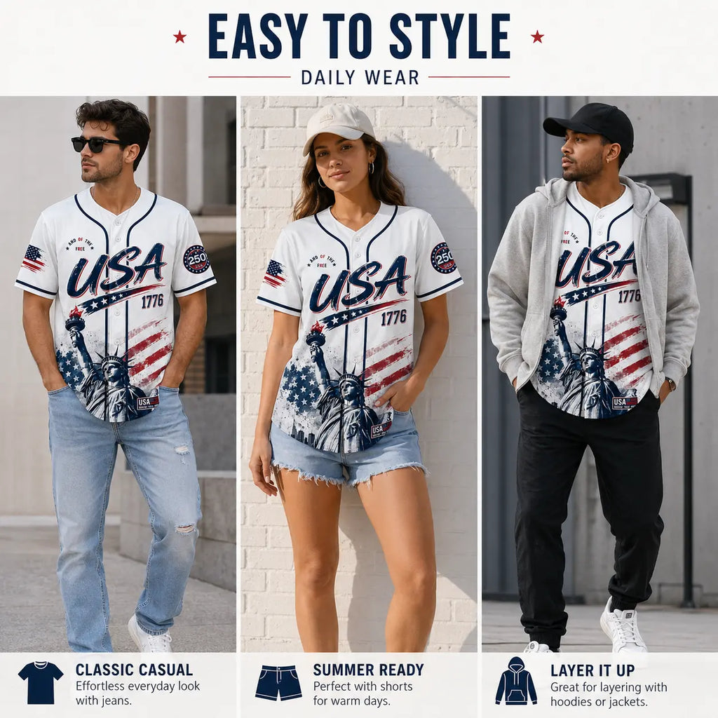 Comfort Colors USA 250th Anniversary Baseball Jersey – Patriotic 1776–2026 American Flag Liberty Eagle Shirt