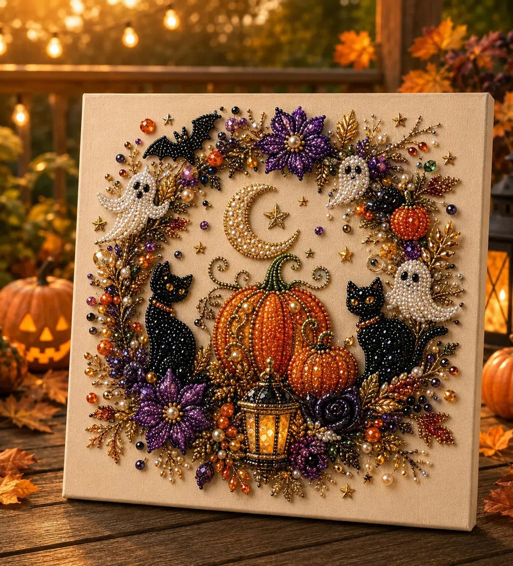 Halloween Ghost Pearl Art DIY Kit – Spooky Cute 3D Craft Gift for Fall Home Decor
