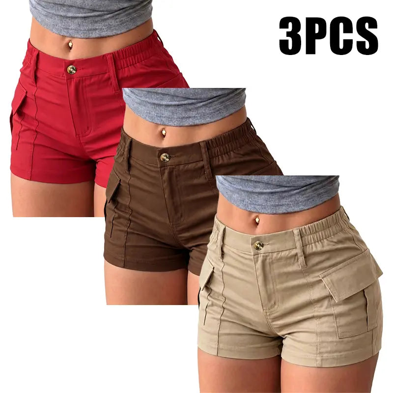 3-Pack Women’s Summer Cargo Shorts – Multi-Pocket Button Waist Versatile Trousers
