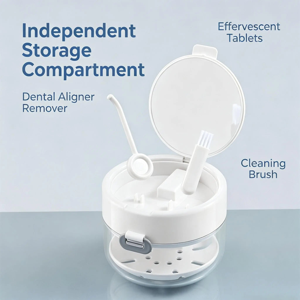 Retainer Cleaner Case Box – Travel Soak Storage Container with Mirror, Brush & Drain Tray