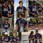 USA Patriotic Soccer Jersey – Navy American Flag & Statue of Liberty V-Neck Sports Tee