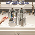 360° Rotating Clear Toothbrush Holder with Transparent Door – Countertop Bathroom Vanity Organizer (1-Pack)