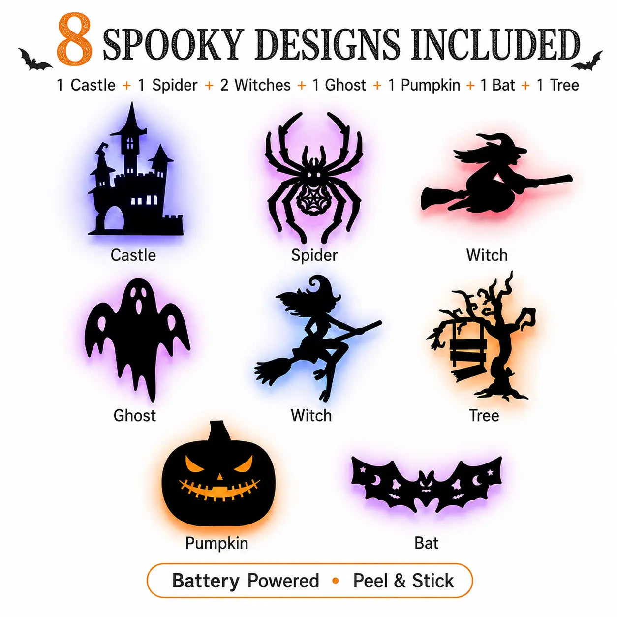 Halloween LED Silhouette Wall Light Stickers – Battery-Powered Waterproof Peel & Stick Window Decor