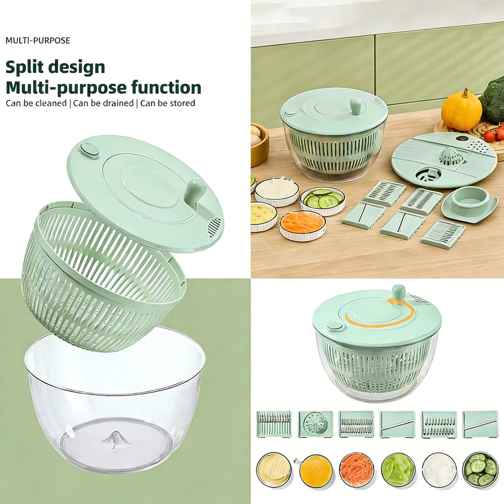 3-in-1 Large Salad Spinner & Vegetable Washer (5.3 Qt) - Includes 5-Blade Slicer, Strainer & Egg Separator