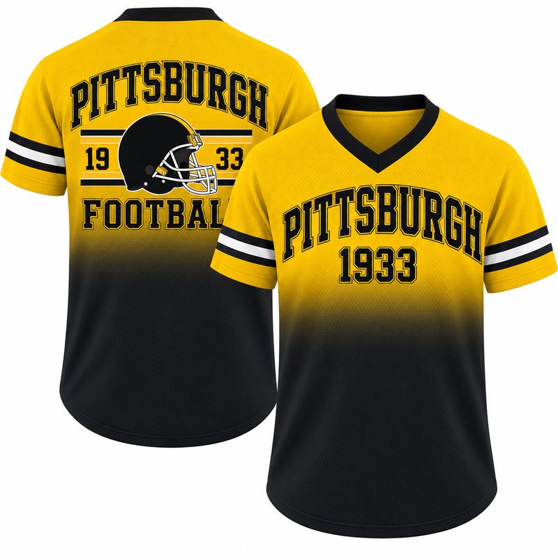 Game Day Gradient V-Neck Jersey – City Helmet Print Short-Sleeve Mesh Fan Shirt