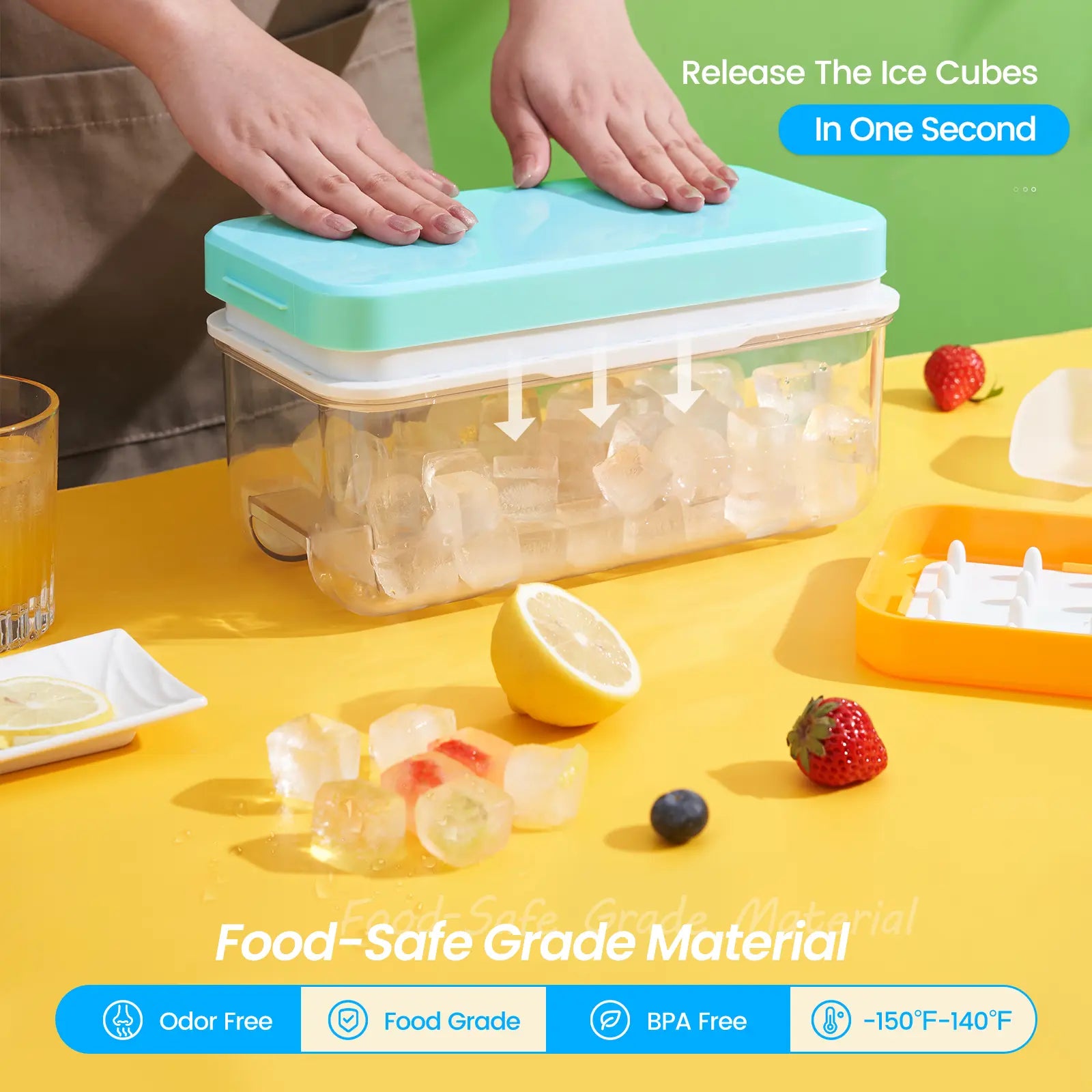 Stackable Ice Cube Tray Set with Lid, Storage Bin & Scoop - BPA-Free, Easy-Release (64/96 Capacity)