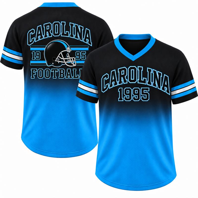Game Day Gradient V-Neck Jersey – City Helmet Print Short-Sleeve Mesh Fan Shirt