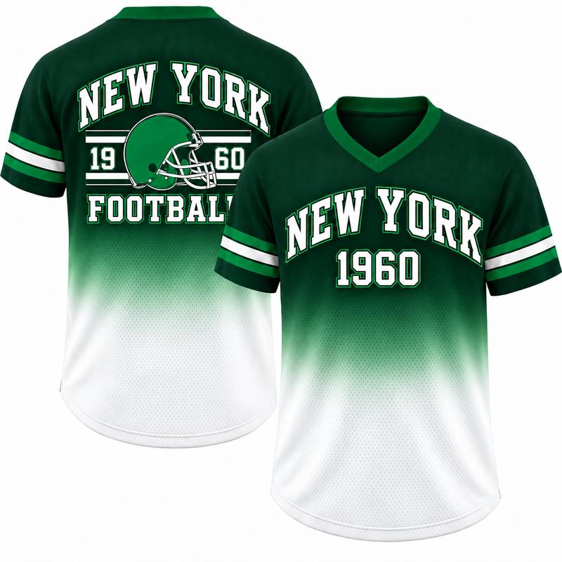 Game Day Gradient V-Neck Jersey – City Helmet Print Short-Sleeve Mesh Fan Shirt