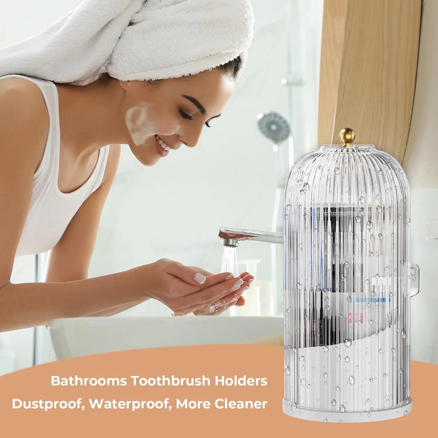 360° Rotating Clear Toothbrush Holder with Transparent Door – Countertop Bathroom Vanity Organizer (1-Pack)