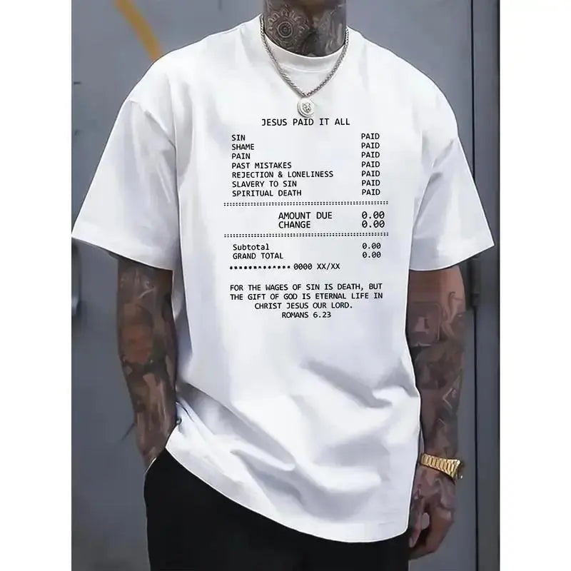 JESUS PAID IT ALL Graphic Tee – Soft Breathable Short Sleeve Faith T-Shirt for Men