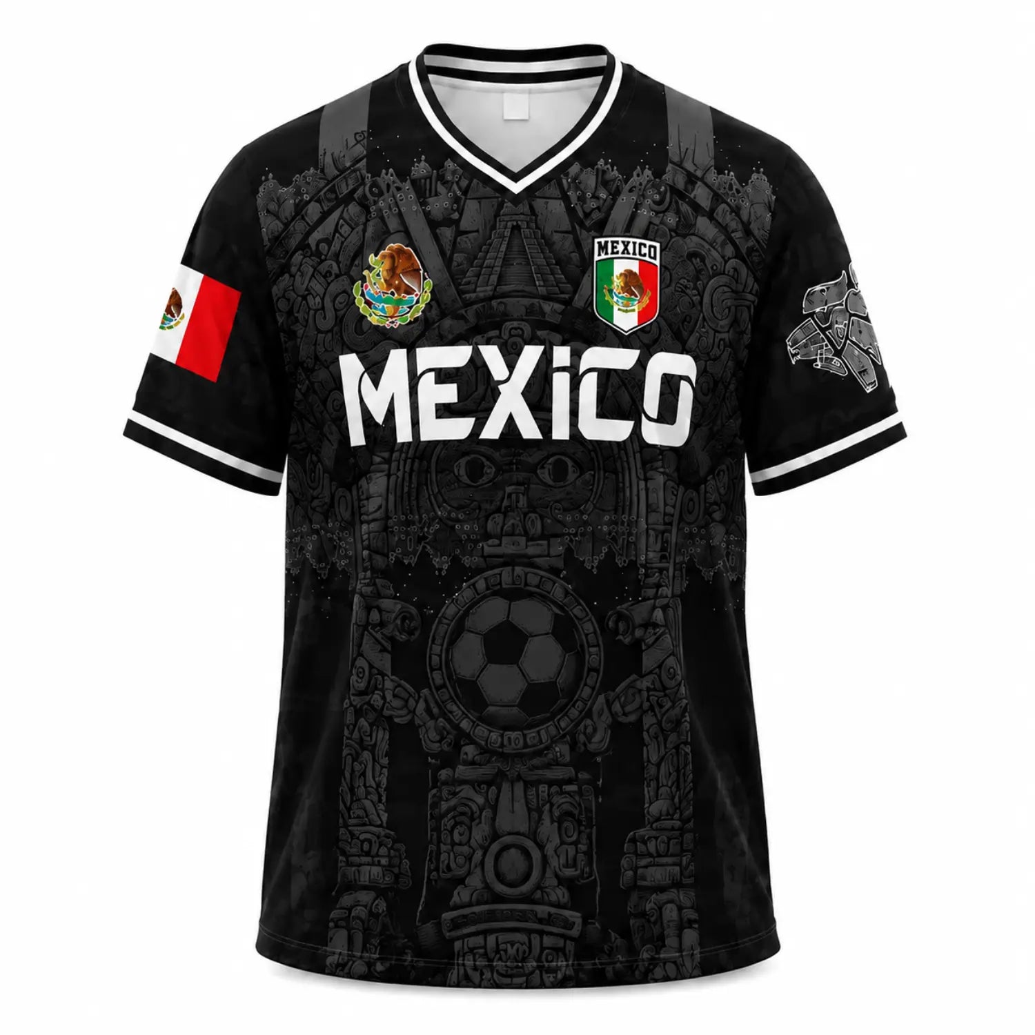 2026 Mexico Retro Soccer Jersey – White & Red Guadalupe, Sugar Skull & Aztec Calendar Football Shirt