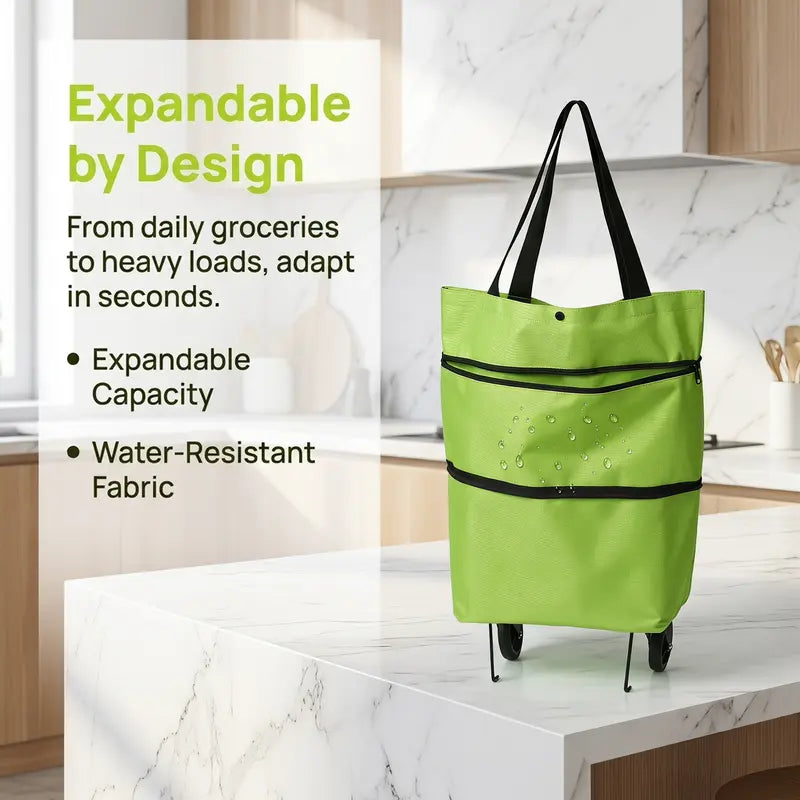 2-in-1 Foldable Rolling Shopping Tote Bag – Large Capacity Grocery Cart with Wheels