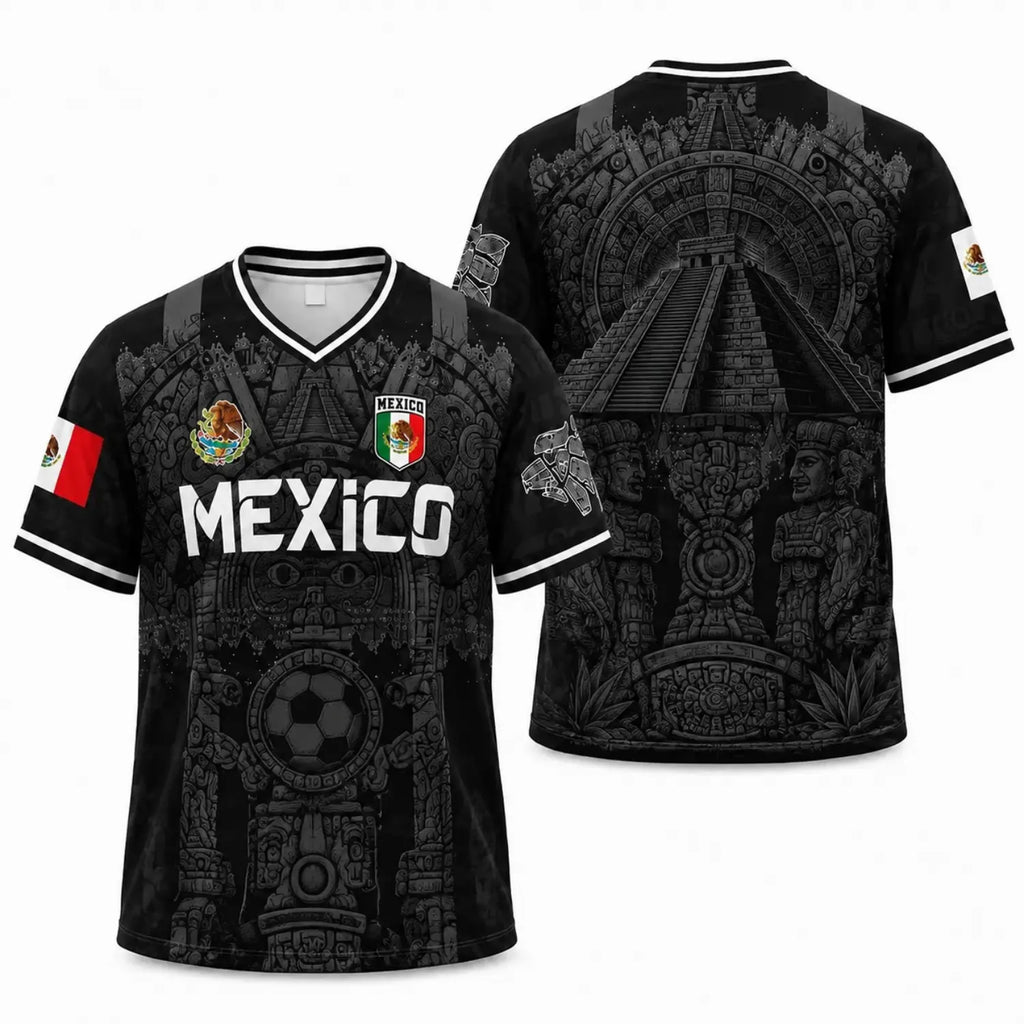 2026 Mexico Retro Soccer Jersey – White & Red Guadalupe, Sugar Skull & Aztec Calendar Football Shirt