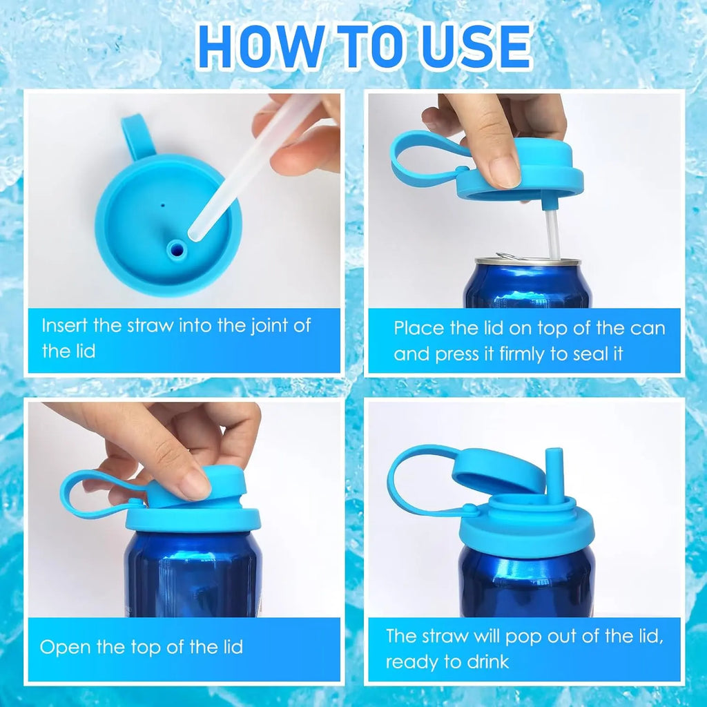 4-Pack Reusable Soda Can Lids with Straws - BPA-Free, Spill-Proof & Airtight Covers for Standard Beverage Cans