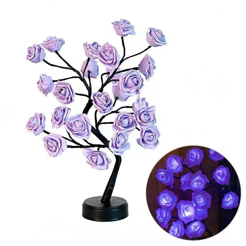 LED Rose Flower Tree Lamp - USB/Battery Powered Tabletop Decor Gift