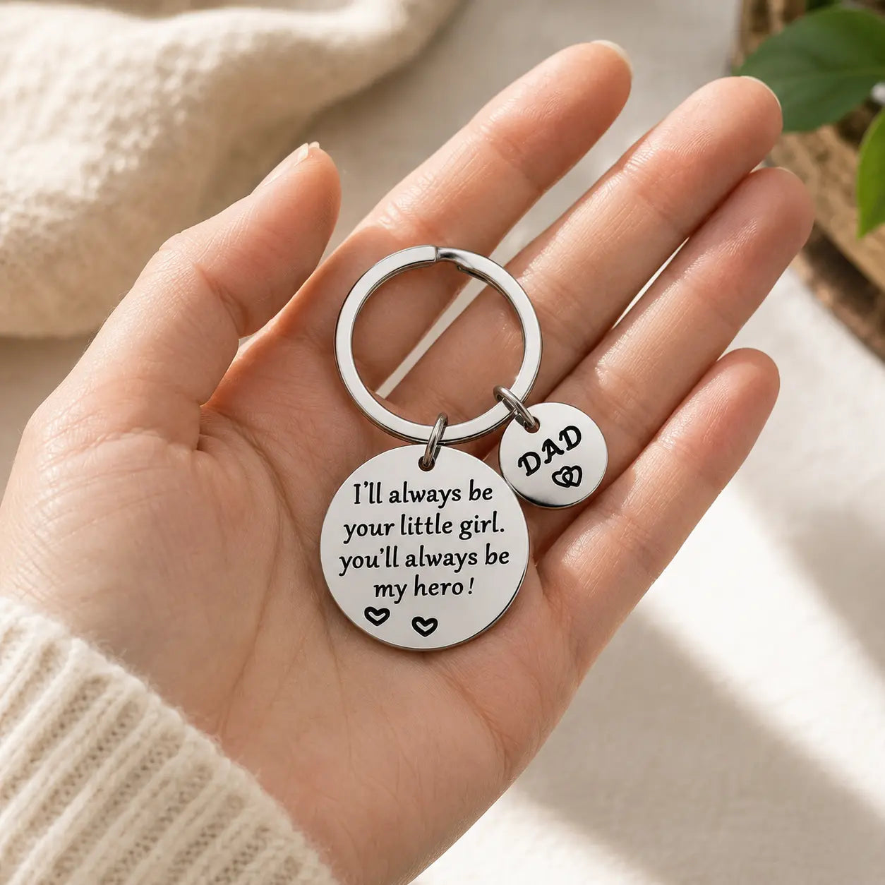 'Hero Dad' Engraved Stainless Steel Keychain - Personalized Father's Day & Birthday Gift from Kids