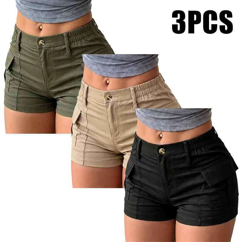3-Pack Women’s Summer Cargo Shorts – Multi-Pocket Button Waist Versatile Trousers