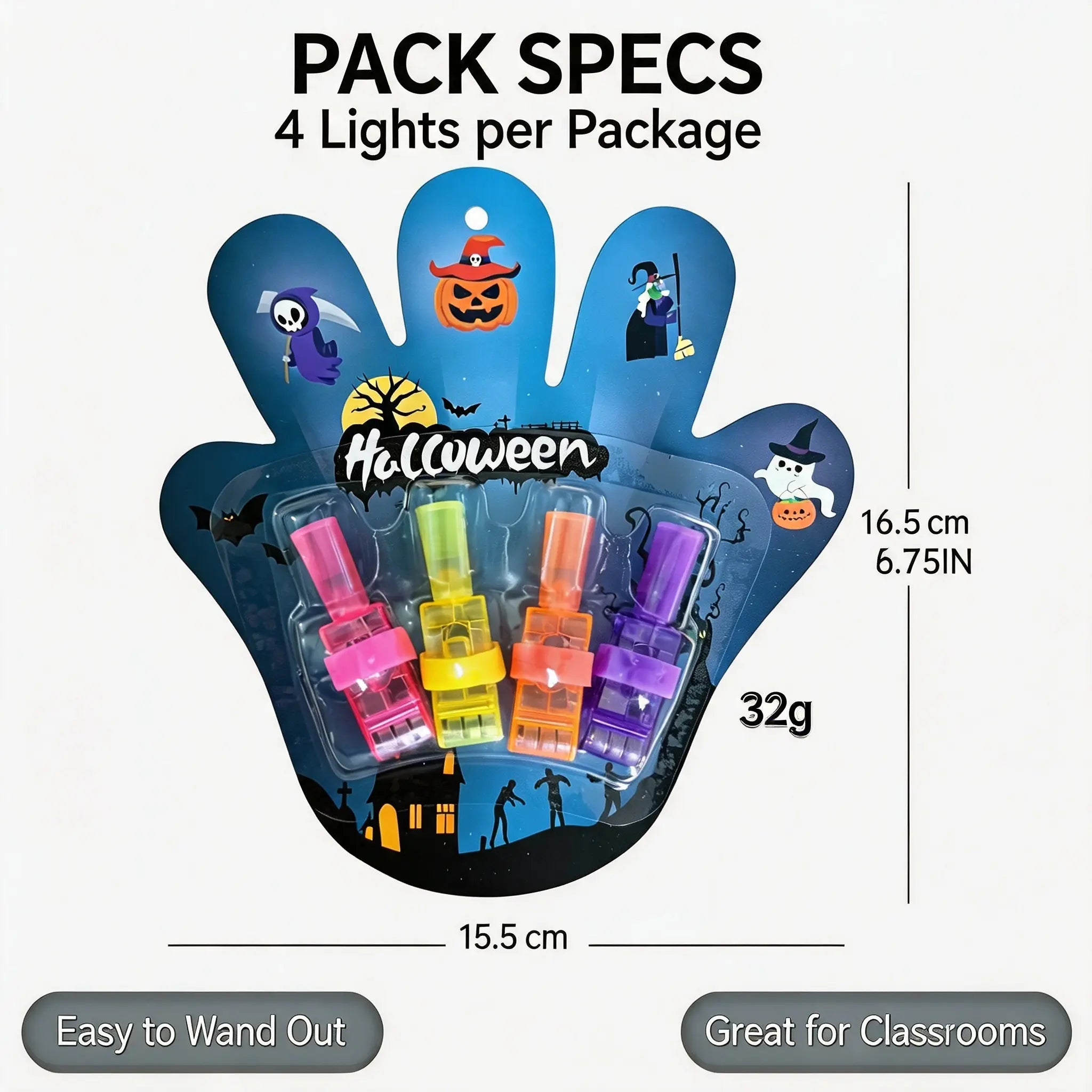 Halloween LED Projection Finger Lights – Multi-Color Trick-or-Treat Goodie Bag Fillers