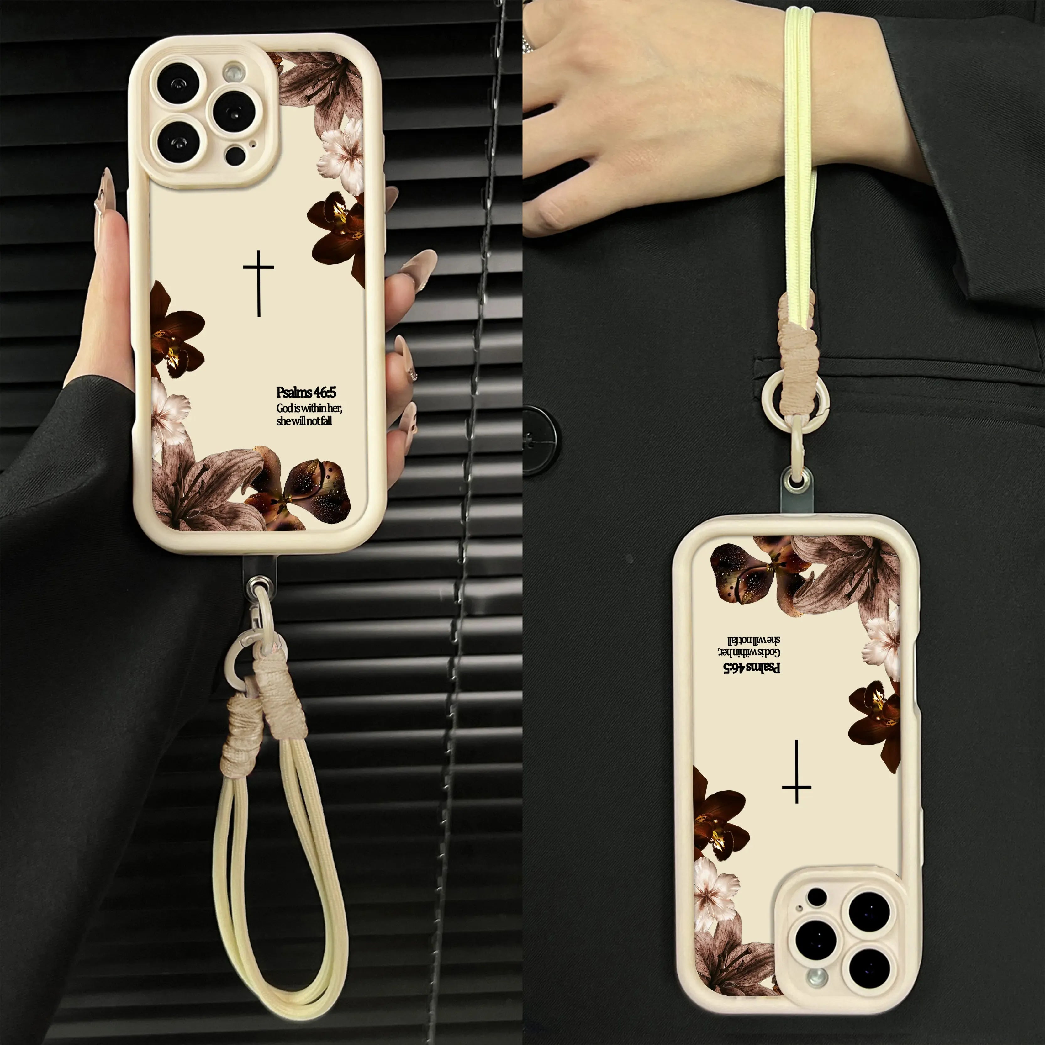 "Psalms 46:5" Vintage Floral Case with Lanyard | Christian Cross Phone Cover
