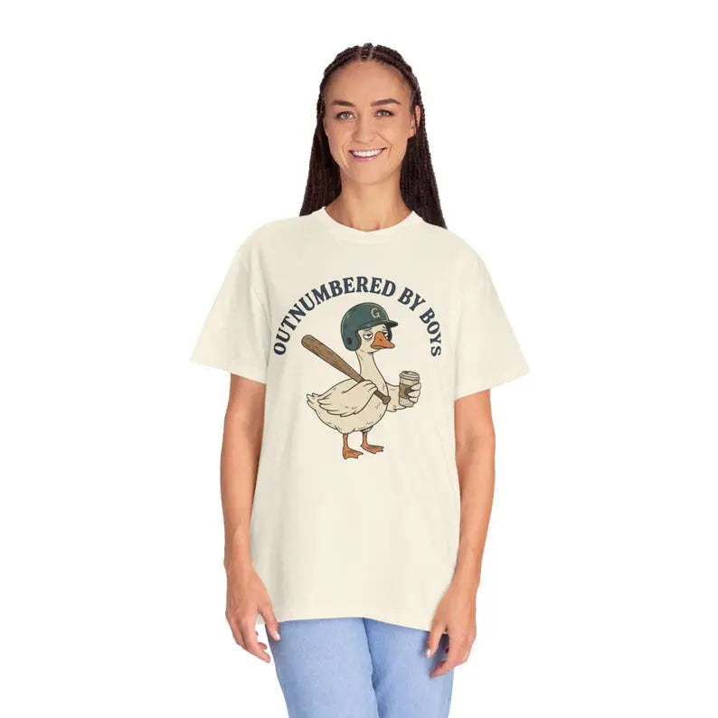 Comfort Colors Boy Mom Tee: Outnumbered Baseball Goose Graphic Unisex Shirt
