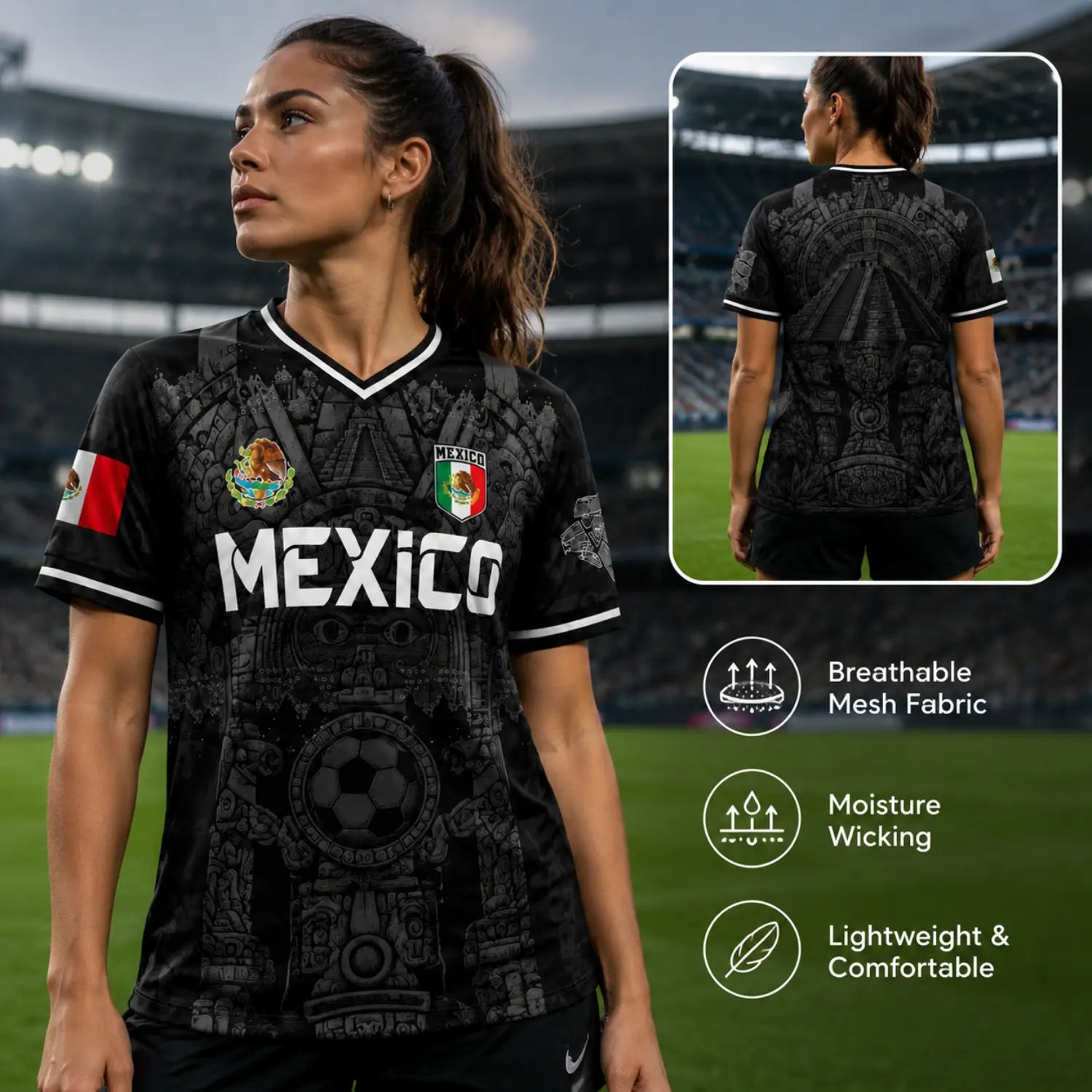 2026 Mexico Retro Soccer Jersey – White & Red Guadalupe, Sugar Skull & Aztec Calendar Football Shirt