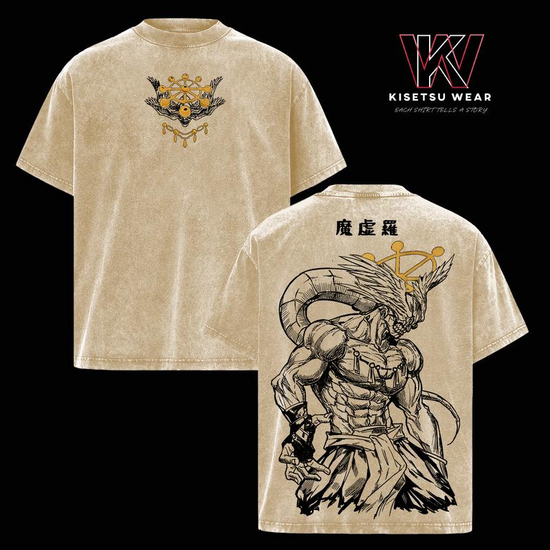 Mahoraga JJK Vintage Washed Oversized Graphic Tee, Dark Anime Streetwear