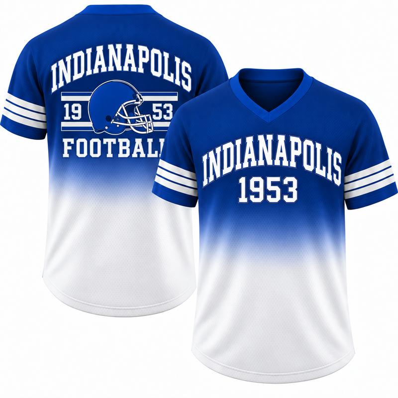 Game Day Gradient V-Neck Jersey – City Helmet Print Short-Sleeve Mesh Fan Shirt